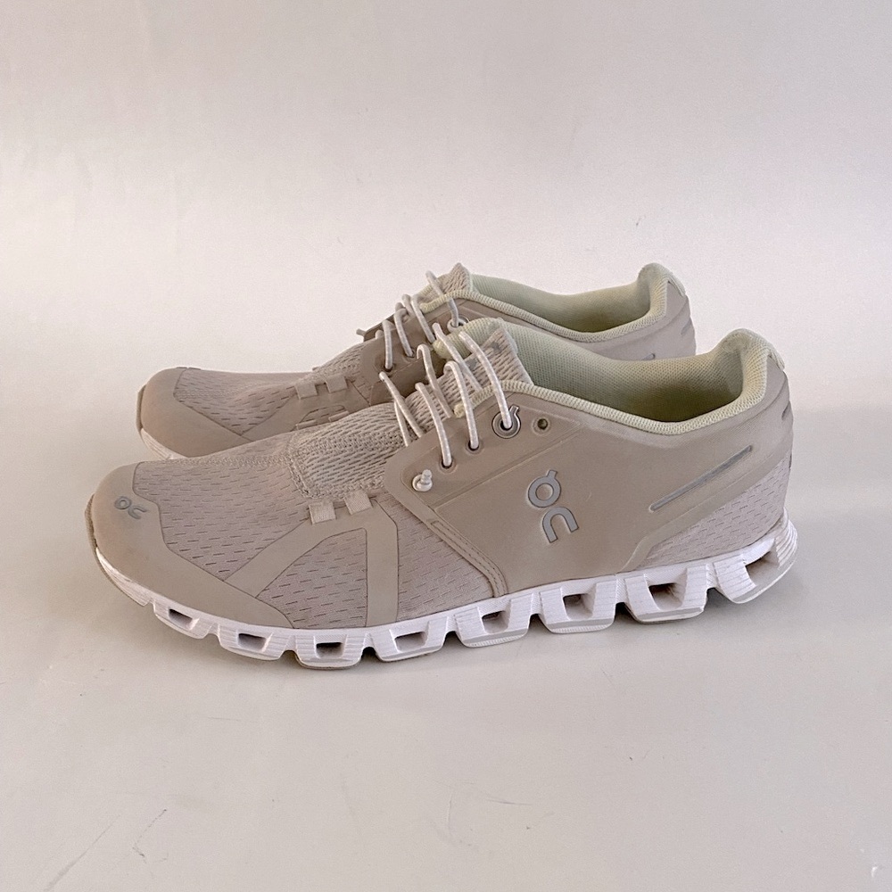 On Running Athletic Shoes in Light Beige and White